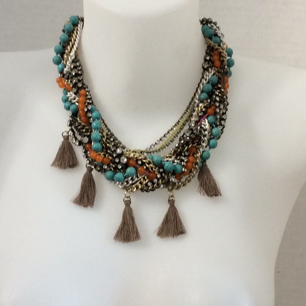 Pachanga turquoise orange statement necklace